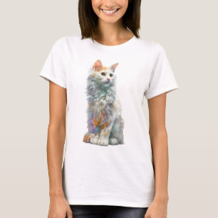 Porträt einer Frau mit langhaariger Katze in Paste T-Shirt