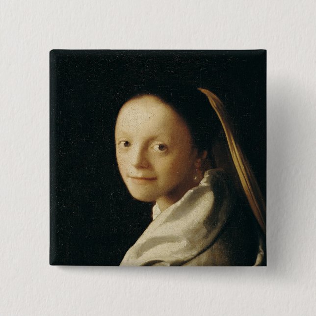Porträt einer jungen Frau, c.1663-65 Button (Vorderseite)