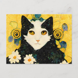 Porträt einer Katze mit Blüten. Jugendstil. Postkarte