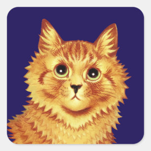 Porträt einer orangefarbenen Katze von Louis Wain  Quadratischer Aufkleber