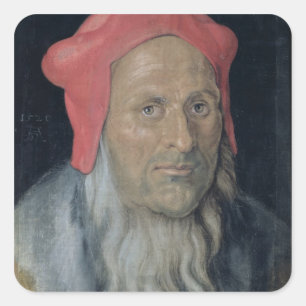 Porträt eines Barteten in einem Red Hat, 1520 (Öl Quadratischer Aufkleber