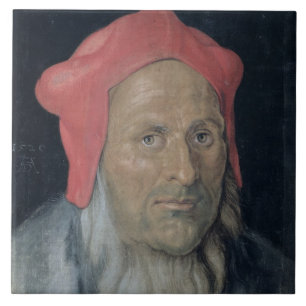 Porträt eines bärtigen Mannes in Red Hat, 1520 ( Fliese