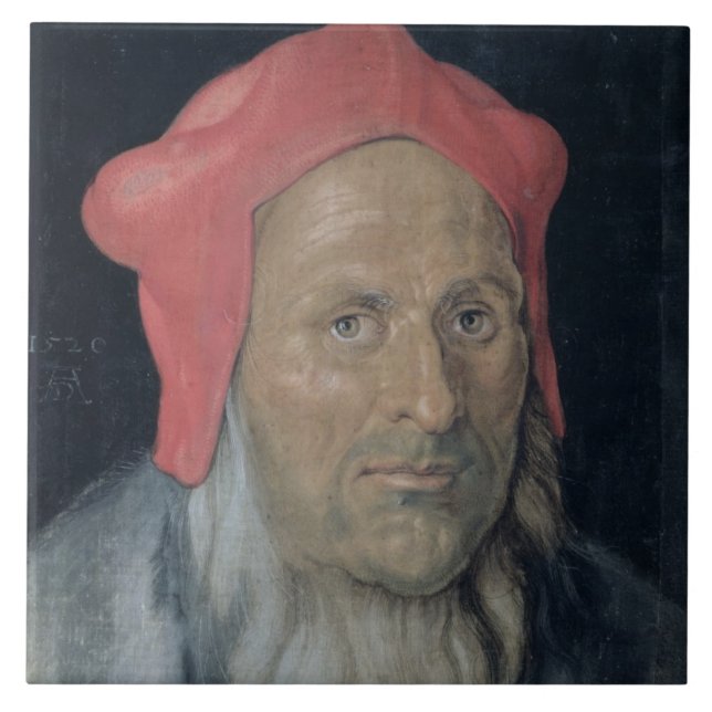 Porträt eines bärtigen Mannes in Red Hat, 1520 (Öl Fliese (Vorderseite)