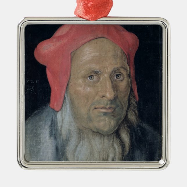 Porträt eines bärtigen Mannes in Red Hat, 1520 (Öl Silbernes Ornament (Vorne)