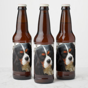 Porträt eines Cavalier King Charles Spaniels Bierflaschenetikett