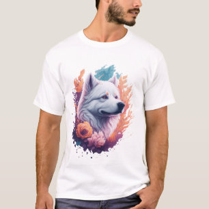 Porträt eines Hundes - Samojede Blumen Spritzer T-Shirt