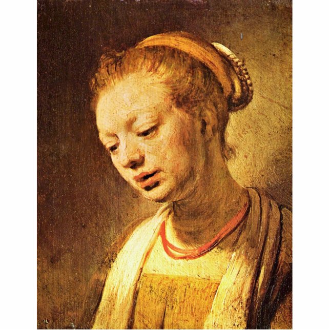 Porträt eines jungen Mädchens durch Rembrandt Freistehende Fotoskulptur (Vorne)