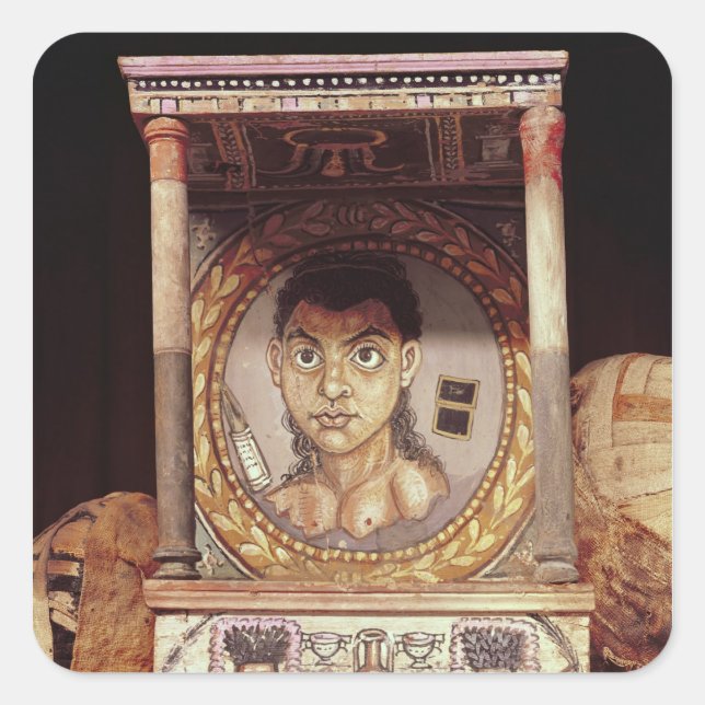 Porträt eines jungen Mädchens mit Angeboten Quadratischer Aufkleber (Vorderseite)