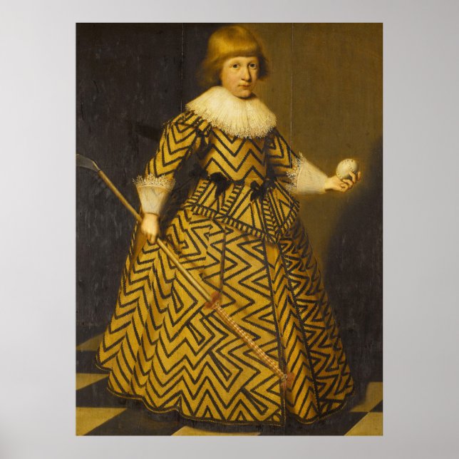 Porträt eines Jungen mit Kolf Club - Golf Print Poster (Vorne)