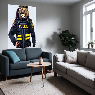 Porträt eines Löwen in Polizeiuniform Art der AI Poster