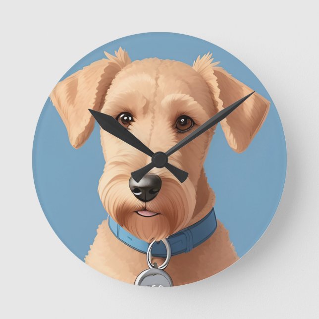 Porträt eines Niedlichen Hundes mit blauem Collar Runde Wanduhr (Vorderseite)