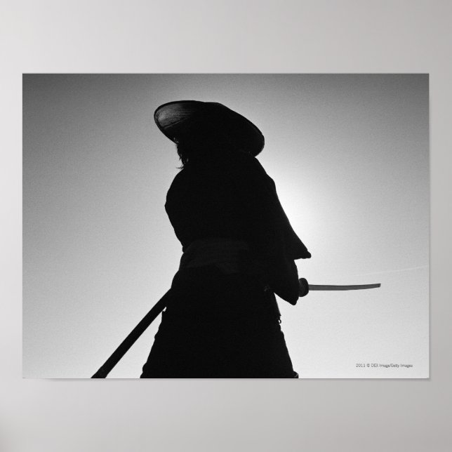 Porträt eines Samurai-Kriegers mit einem Schwert Poster (Vorne)