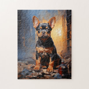 Porträt eines schwarzen und braunen Französischen Puzzle