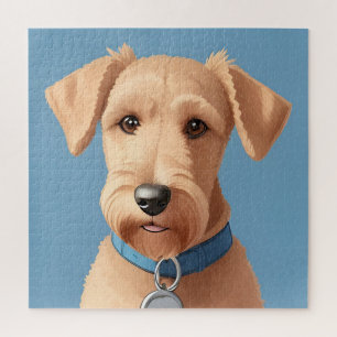 Porträt eines süßen Hundes mit blauem Halsband Puzzle