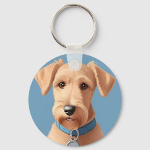 Porträt eines süßen Hundes mit blauem Halsband Schlüsselanhänger