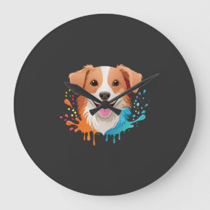 Porträt eines süßen Hundes mit fließenden Farben, Große Wanduhr