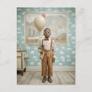 Porträt eines Vintage-Jungen mit Luftballon Postkarte