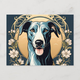 Porträt Hund Floral Greyhound Art Nouveau Postkarte