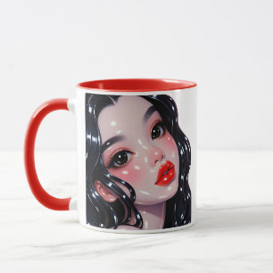 Porträt-Illustration Hochglanz Mädchen Rot Tasse