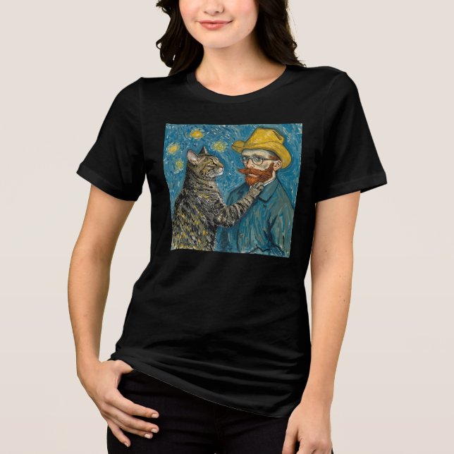 Porträt im Stil von Van Gogh mit Katze Tri-Blend Shirt (Vorderseite)