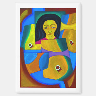 Porträt in Blau und Ocker von Hassan Wahba Magnet