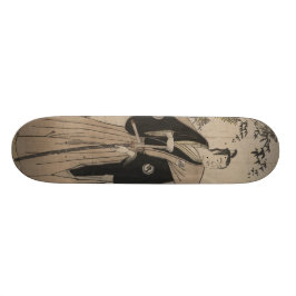 Porträt in voller Länge eines Samurai-Kriegers C. Skateboard
