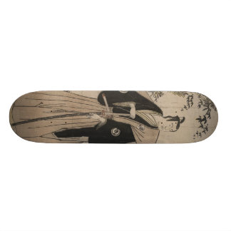 Porträt in voller Länge eines Samurai-Kriegers C. Skateboard