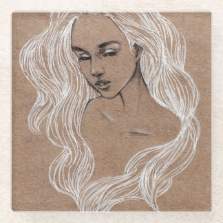 Porträt-Skizze: Junge Mädchen-Illustration Glasuntersetzer