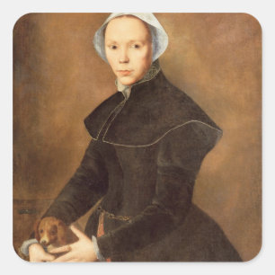 Porträt T28337 einer Dame mit einem Lapdog auf Quadratischer Aufkleber