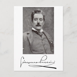Porträt und Unterschrift von Giacomo Puccini Postkarte