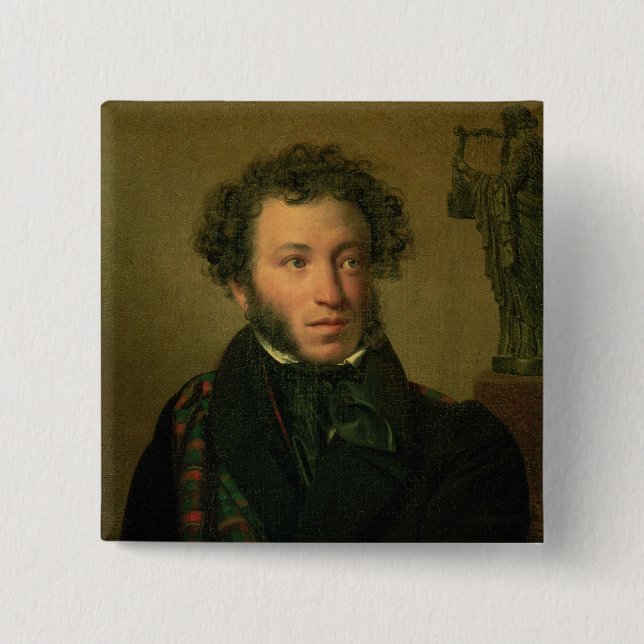 Porträt von Alexander Pushkin, 1827 Button (Vorderseite)