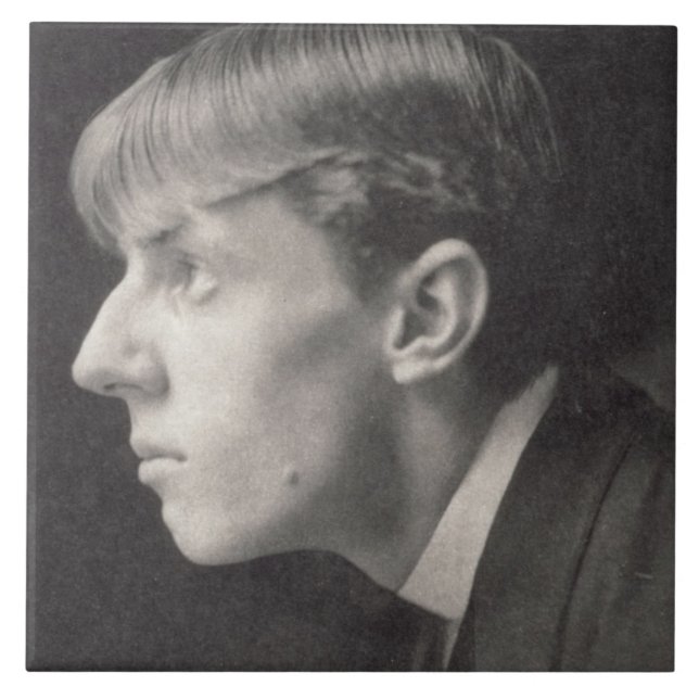 Porträt von Aubrey Beardsley (1872-98) durch Fliese (Vorderseite)