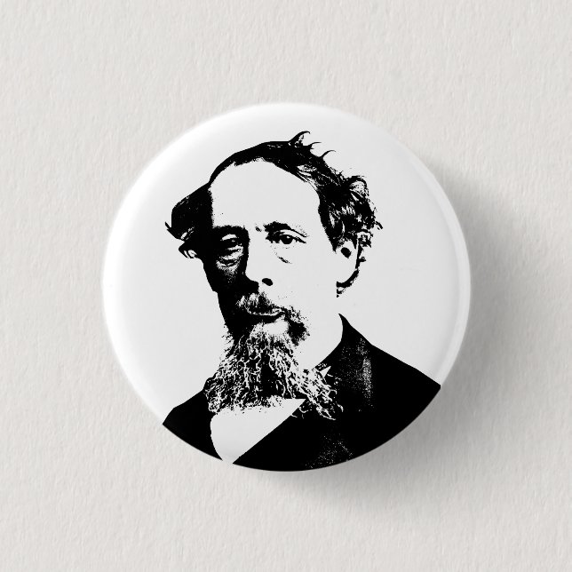 Porträt von Charles Dickens Button (Vorderseite)