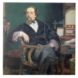 Porträt von Charles Dickens (Öl auf Leinwand) Fliese
