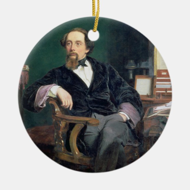 Porträt von Charles Dickens (Öl auf Leinwand) Keramikornament (Vorne)