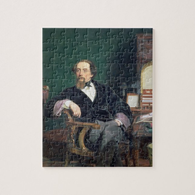 Porträt von Charles Dickens (Öl auf Leinwand) Puzzle (Vertikal)