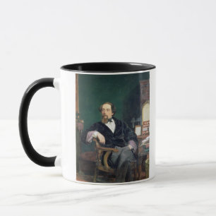Porträt von Charles Dickens (Öl auf Leinwand) Tasse