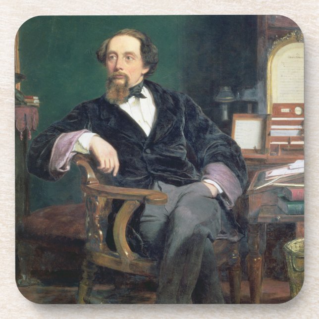 Porträt von Charles Dickens (Öl auf Leinwand) Untersetzer (Vorderseite)