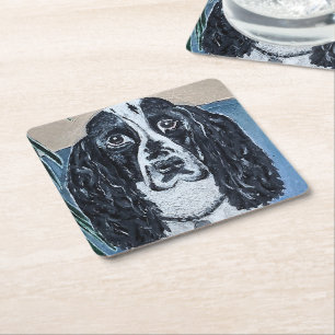 Porträt von Cocker Spaniel Gemälde von Alfred Fox Rechteckiger Pappuntersetzer