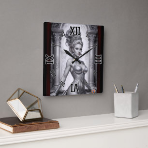 Porträt von Drusella Arkaevis AI-Kunst von Xzendor Quadratische Wanduhr