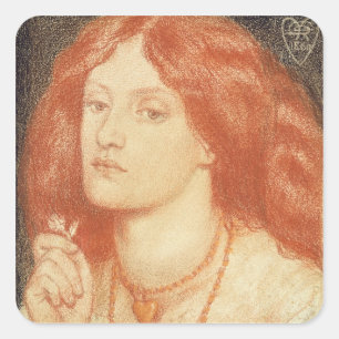 Porträt von Elizabeth Siddal (1834-62), 1860 (Rot Quadratischer Aufkleber