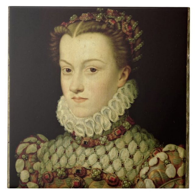 Porträt von Elizabeth von (1554-92) Königin O Fliese (Vorderseite)
