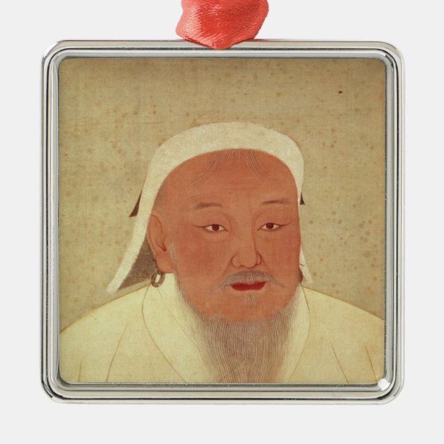Porträt von Genghis Khan, Mongole Khan Silbernes Ornament (Vorne)