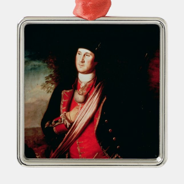 Porträt von George Washington 1772 Silbernes Ornament (Vorne)