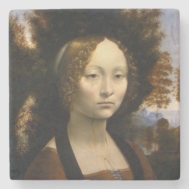 Porträt von Ginevra de Benci durch Leonardo da Steinuntersetzer (Vorderseite)