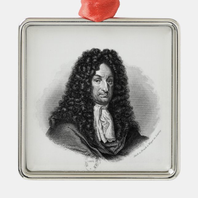 Porträt von Gottfried Wilhelm Baron de Leibniz Silbernes Ornament (Vorne)