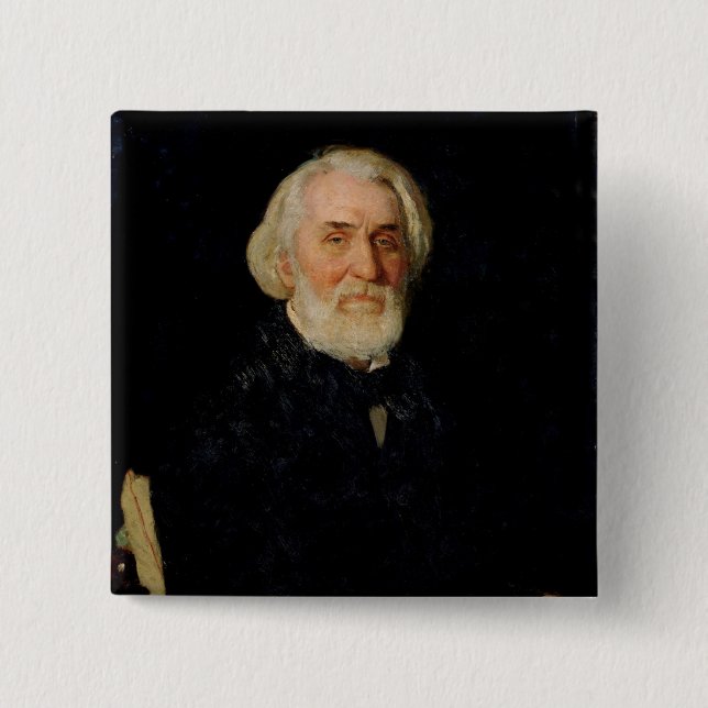 Porträt von Iwan S. Turgenev, 1879 Button (Vorderseite)