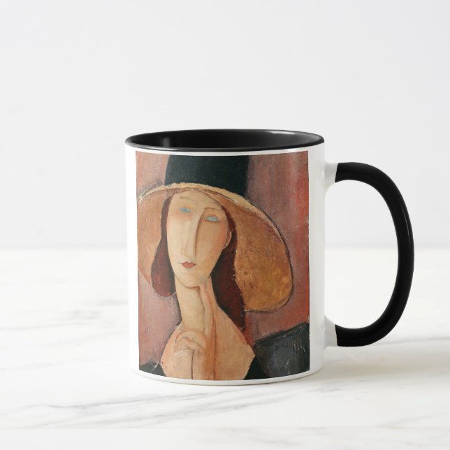 Porträt von Jeanne Hebuterne in einem großen Hut Tasse (Rechts)