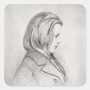 Porträt von Johanes Brahms alterte zwanzig, 1853 Quadratischer Aufkleber