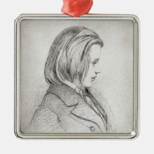 Porträt von Johanes Brahms alterte zwanzig, 1853 Silbernes Ornament